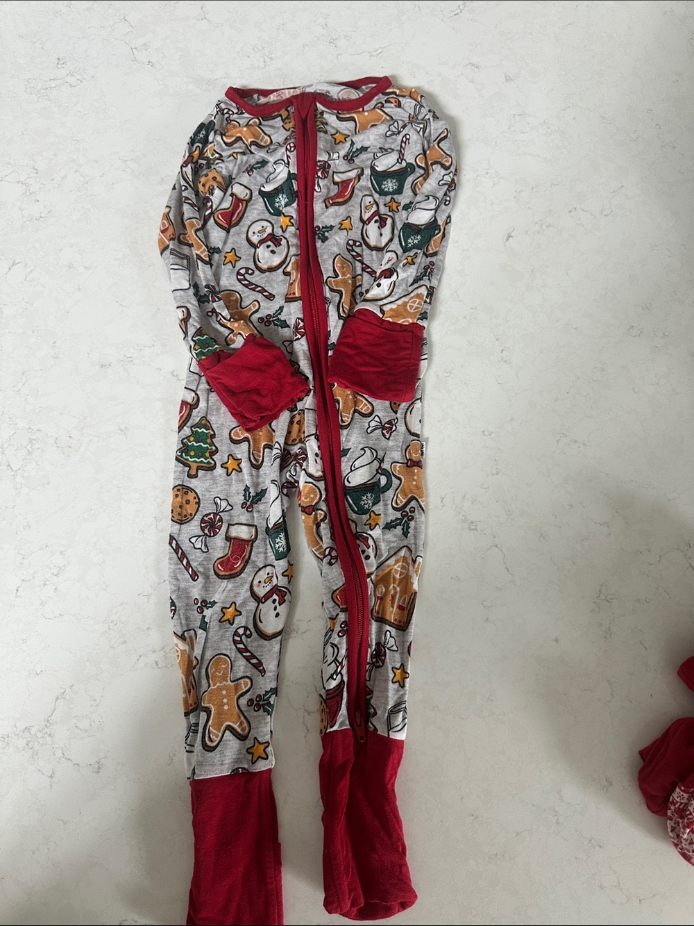 Little Sleepies Gray Holiday Footed One-Piece with Red Trim